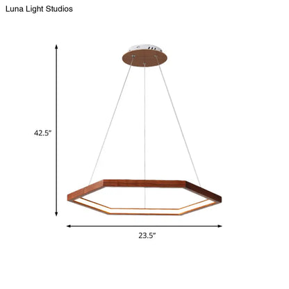 Contemporary Hexagonal Wood and Acrylic Pendant Chandelier with LED Lighting, 16"/19.5"/23.5" Wide