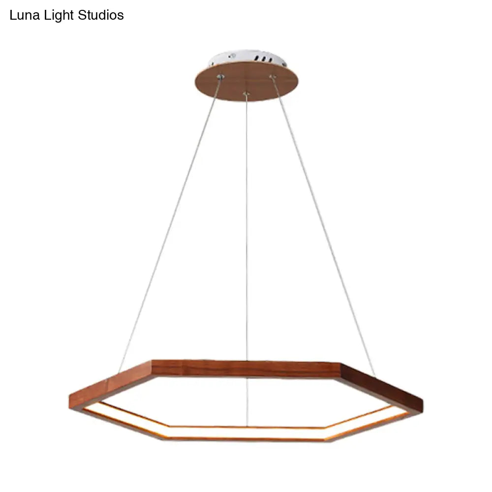 Contemporary Hexagonal Wood and Acrylic Pendant Chandelier with LED Lighting, 16"/19.5"/23.5" Wide