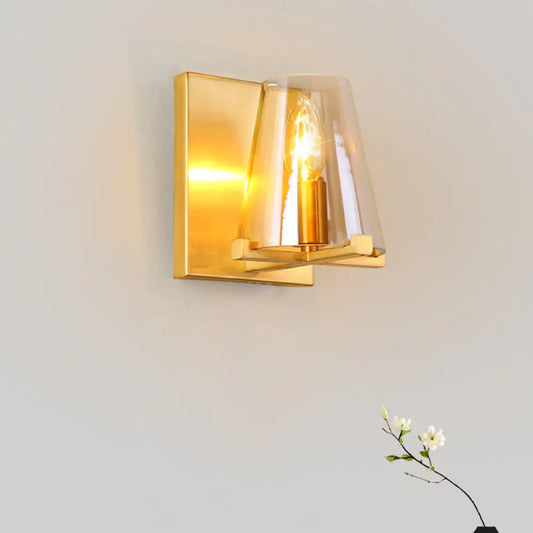 DecorBites™ DecorBites™ Contemporary Indoor Brass Wall Sconce with Glass Shade - Single Light Wall Mount Lamp for Living Room