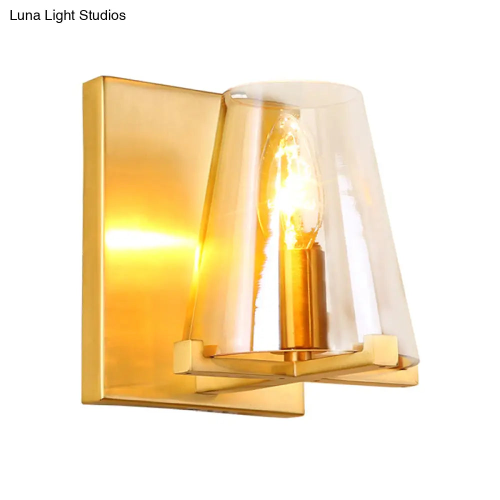 DecorBites™ DecorBites™ Contemporary Indoor Brass Wall Sconce with Glass Shade - Single Light Wall Mount Lamp for Living Room