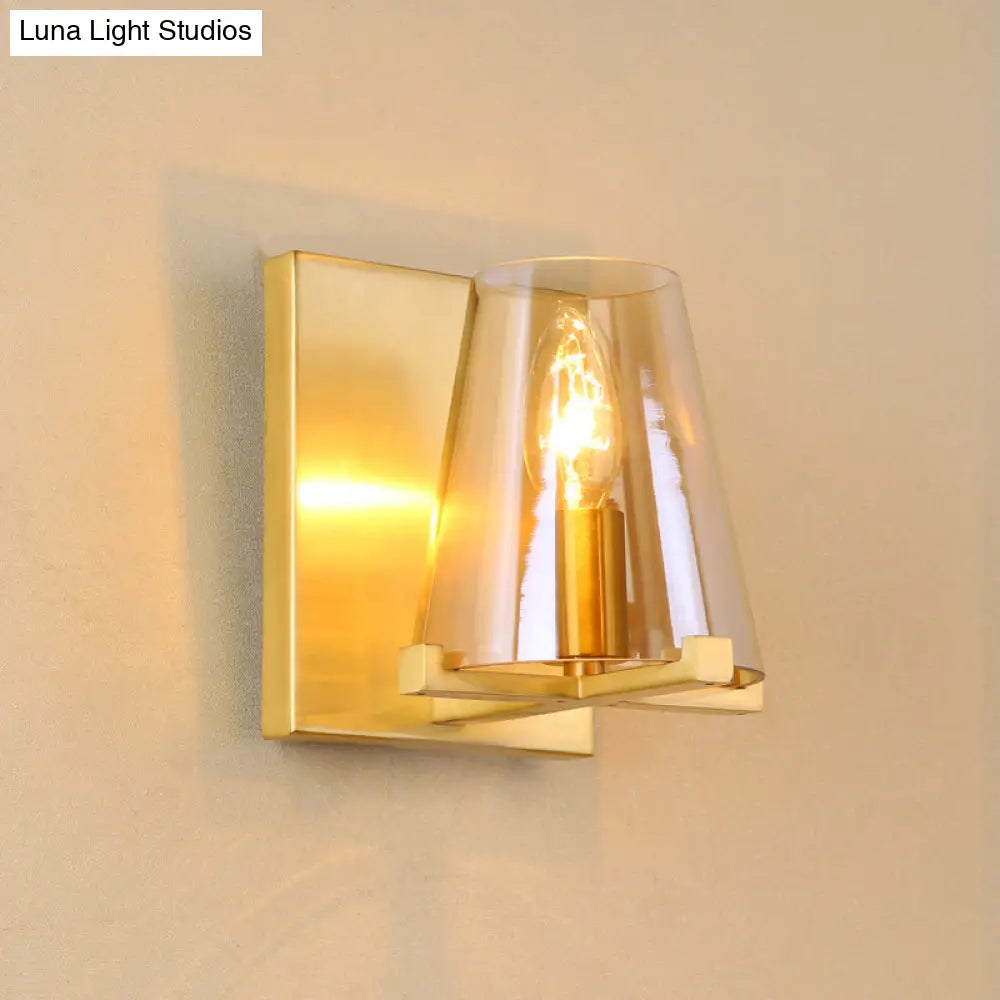 DecorBites™ DecorBites™ Contemporary Indoor Brass Wall Sconce with Glass Shade - Single Light Wall Mount Lamp for Living Room