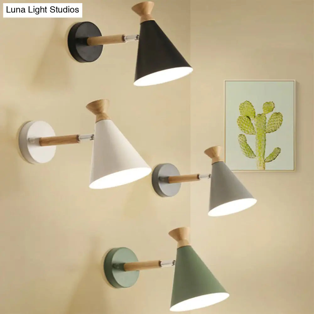 DecorBites™ DecorBites™ Contemporary Iron Conical Wall Lamp with Wood Top - Stylish Wall Mounted 1-Bulb Lighting Solution