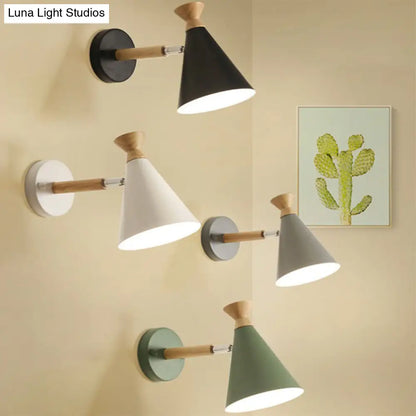 DecorBites™ DecorBites™ Contemporary Iron Conical Wall Lamp with Wood Top - Stylish Wall Mounted 1-Bulb Lighting Solution