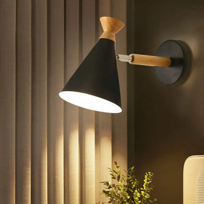 DecorBites™ DecorBites™ Contemporary Iron Conical Wall Lamp with Wood Top - Stylish Wall Mounted 1-Bulb Lighting Solution