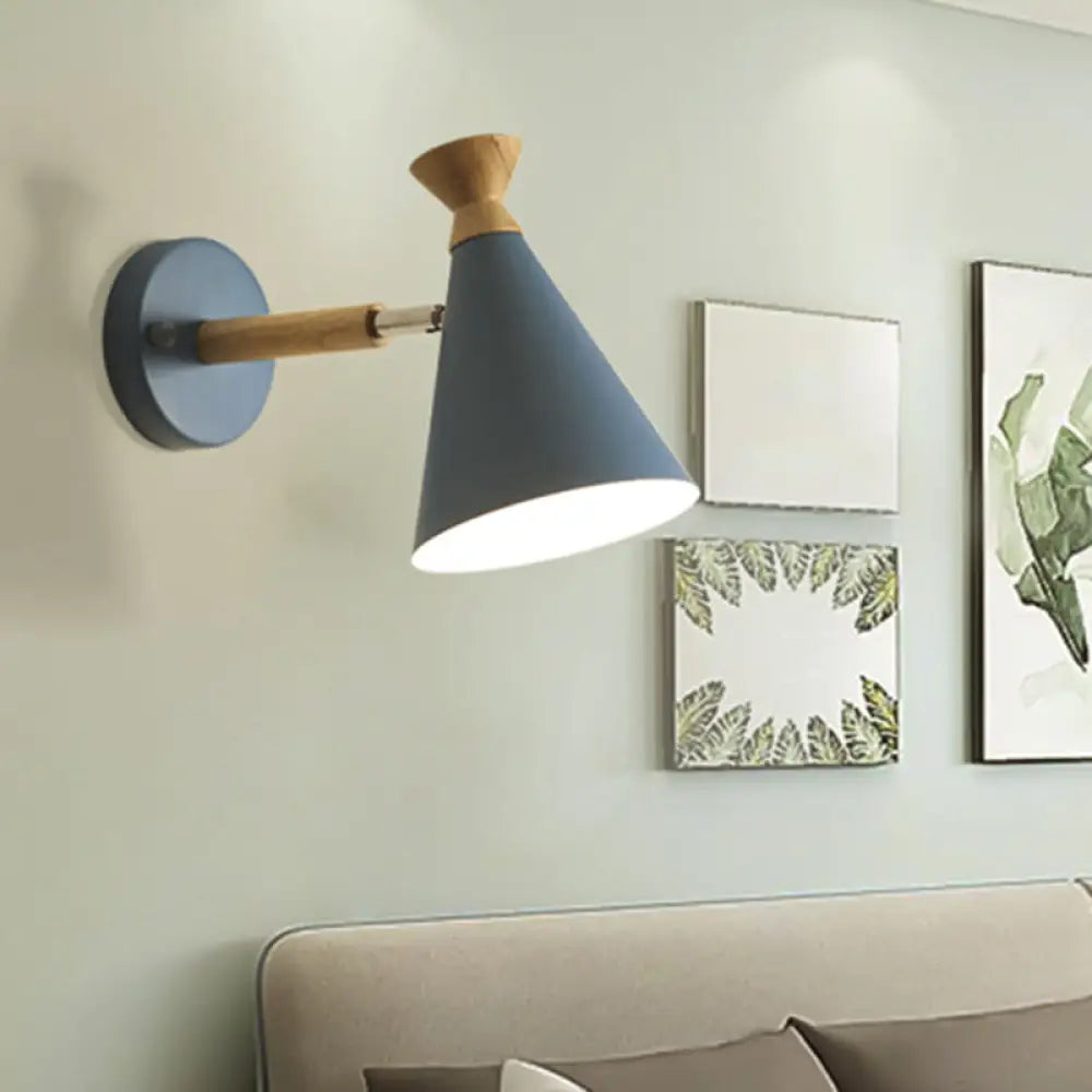 DecorBites™ DecorBites™ Contemporary Iron Conical Wall Lamp with Wood Top - Stylish Wall Mounted 1-Bulb Lighting Solution