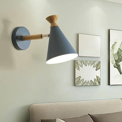 DecorBites™ DecorBites™ Contemporary Iron Conical Wall Lamp with Wood Top - Stylish Wall Mounted 1-Bulb Lighting Solution