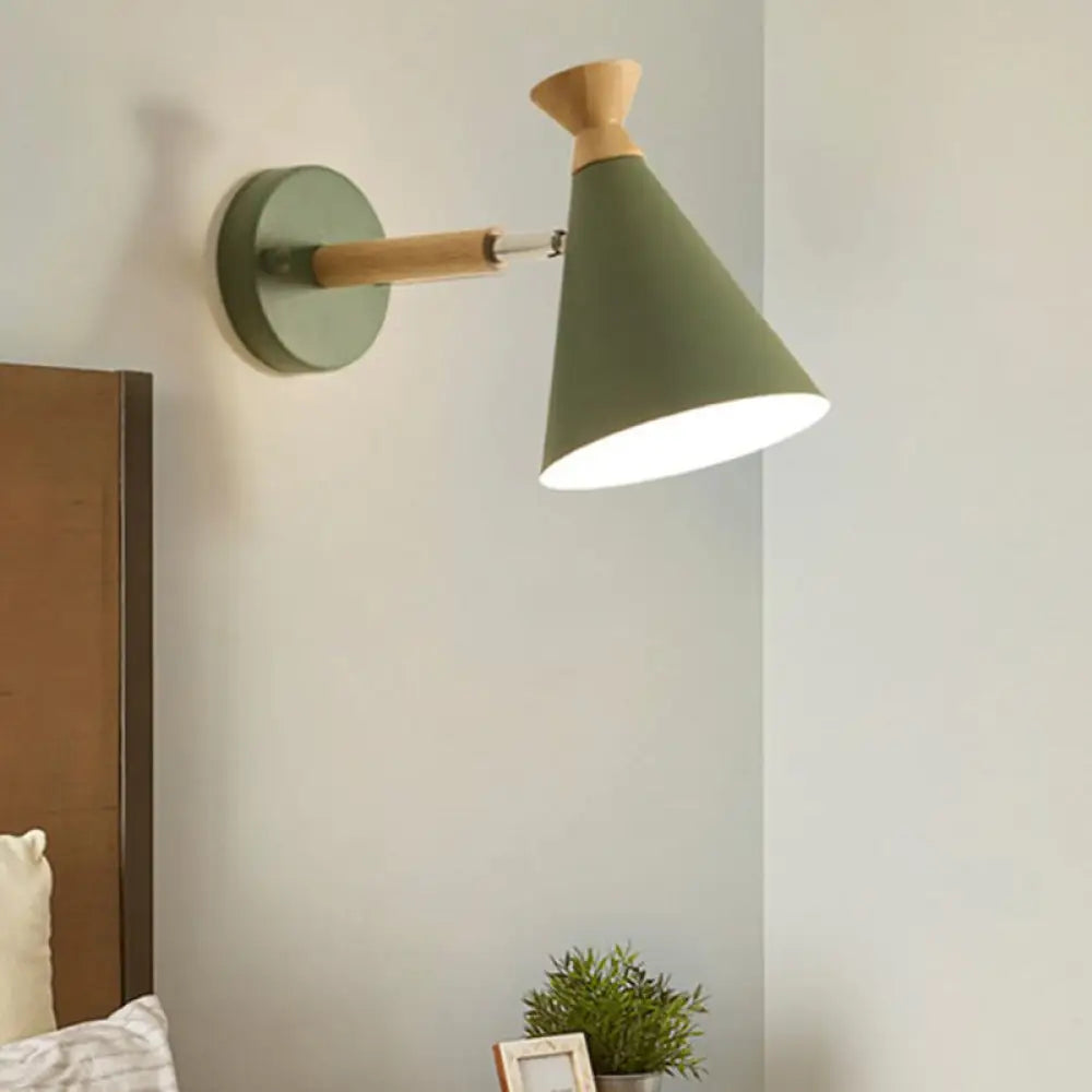 DecorBites™ DecorBites™ Contemporary Iron Conical Wall Lamp with Wood Top - Stylish Wall Mounted 1-Bulb Lighting Solution