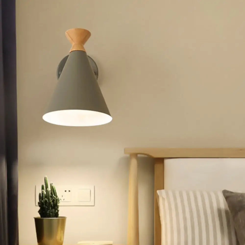 DecorBites™ DecorBites™ Contemporary Iron Conical Wall Lamp with Wood Top - Stylish Wall Mounted 1-Bulb Lighting Solution