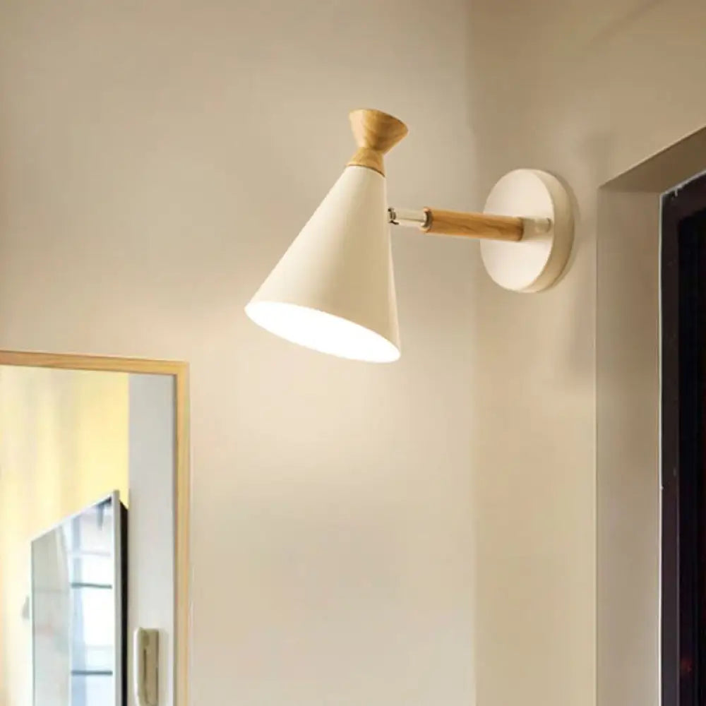 DecorBites™ DecorBites™ Contemporary Iron Conical Wall Lamp with Wood Top - Stylish Wall Mounted 1-Bulb Lighting Solution