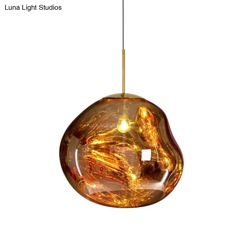 Lámpara colgante contemporánea irregular DecorBites™ de cristal soplado a mano plateado/rojo, 1 luz, para comedor, 8"/12" de ancho