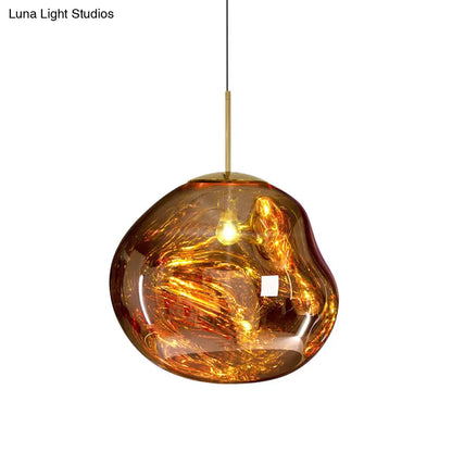 Lámpara colgante contemporánea irregular DecorBites™ de cristal soplado a mano plateado/rojo, 1 luz, para comedor, 8"/12" de ancho