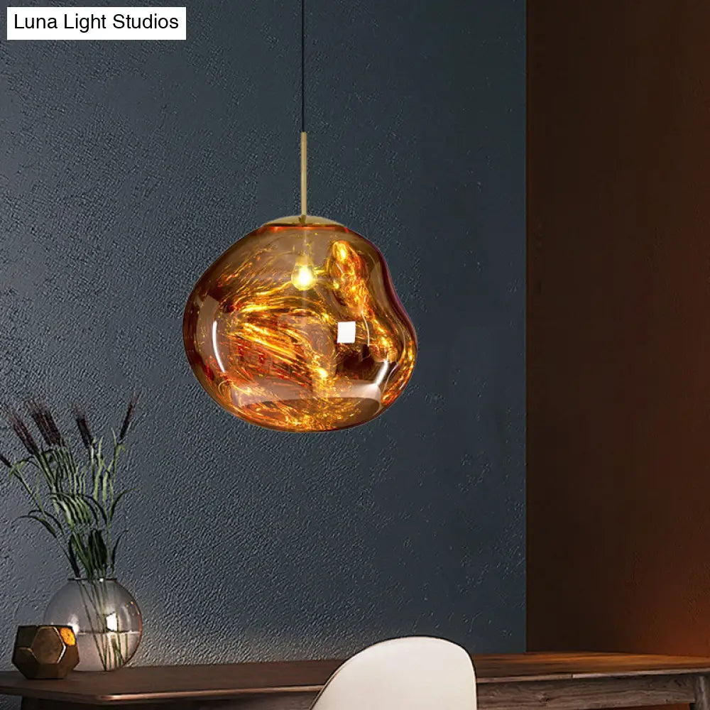 Lámpara colgante contemporánea irregular DecorBites™ de cristal soplado a mano plateado/rojo, 1 luz, para comedor, 8"/12" de ancho