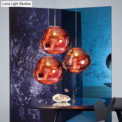 Lámpara colgante contemporánea irregular DecorBites™ de cristal soplado a mano plateado/rojo, 1 luz, para comedor, 8"/12" de ancho