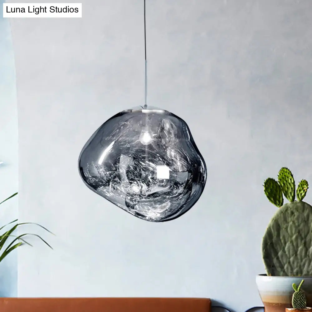 Lámpara colgante contemporánea irregular DecorBites™ de cristal soplado a mano plateado/rojo, 1 luz, para comedor, 8"/12" de ancho