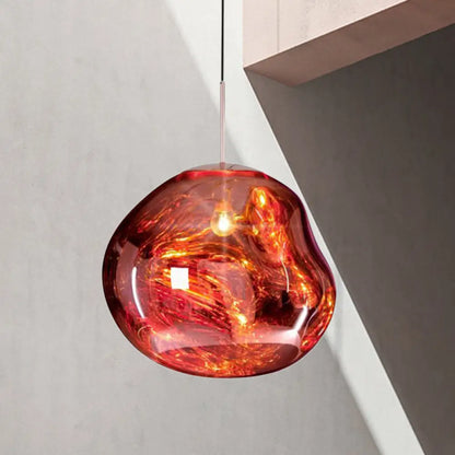 Lámpara colgante contemporánea irregular DecorBites™ de cristal soplado a mano plateado/rojo, 1 luz, para comedor, 8"/12" de ancho