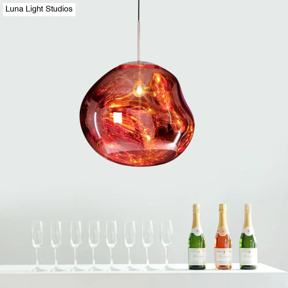 Lámpara colgante contemporánea irregular DecorBites™ de cristal soplado a mano plateado/rojo, 1 luz, para comedor, 8"/12" de ancho