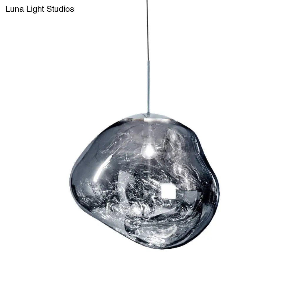 Lámpara colgante contemporánea irregular DecorBites™ de cristal soplado a mano plateado/rojo, 1 luz, para comedor, 8"/12" de ancho