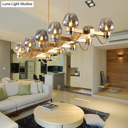 Lámpara de isla contemporánea DecorBites™: 10 bombillas de cristal transparente/ámbar/ahumado, lámpara colgante - Negro/Latón para dormitorio