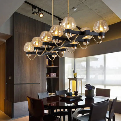 Lámpara de isla contemporánea DecorBites™: 10 bombillas de cristal transparente/ámbar/ahumado, lámpara colgante - Negro/Latón para dormitorio