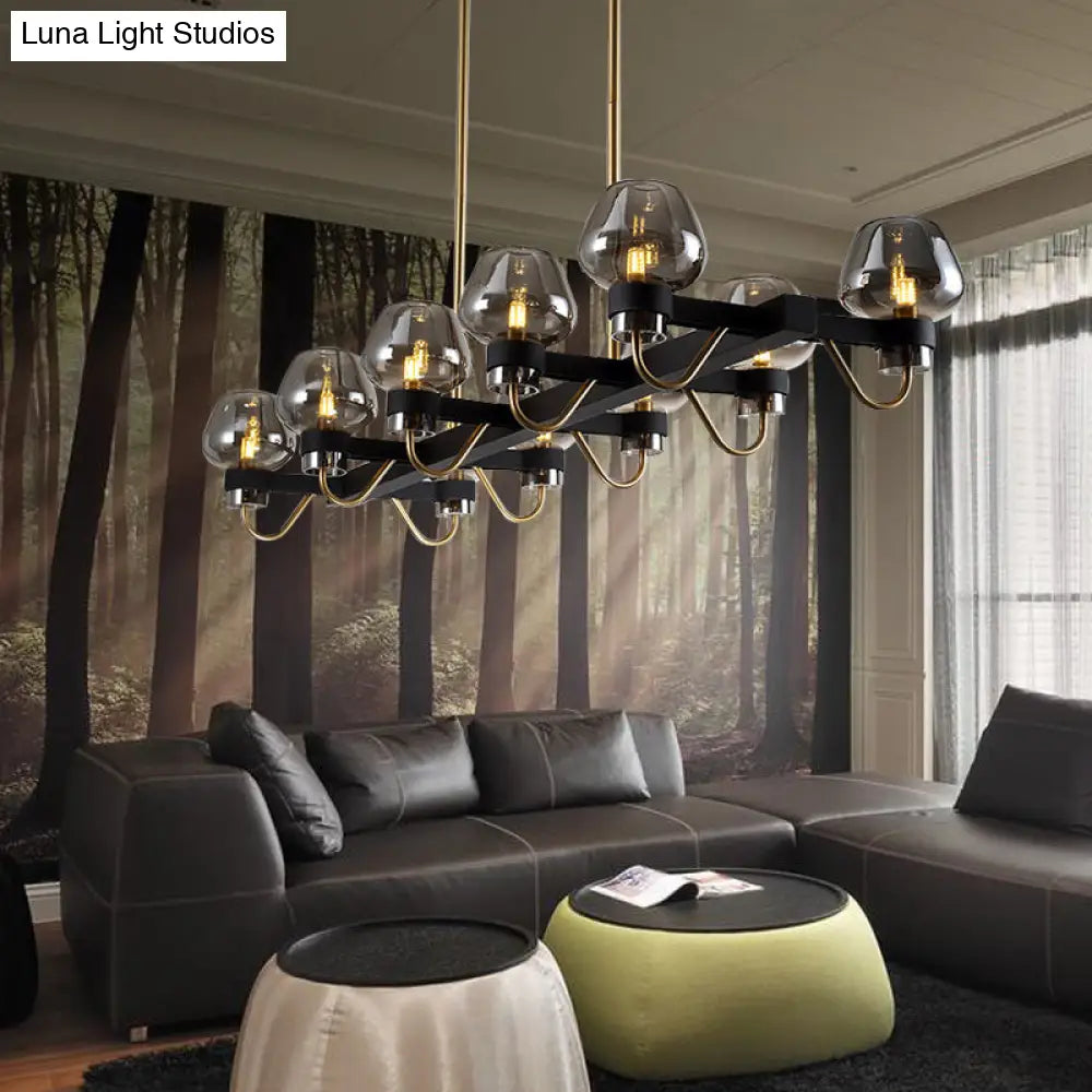 Lámpara de isla contemporánea DecorBites™: 10 bombillas de cristal transparente/ámbar/ahumado, lámpara colgante - Negro/Latón para dormitorio