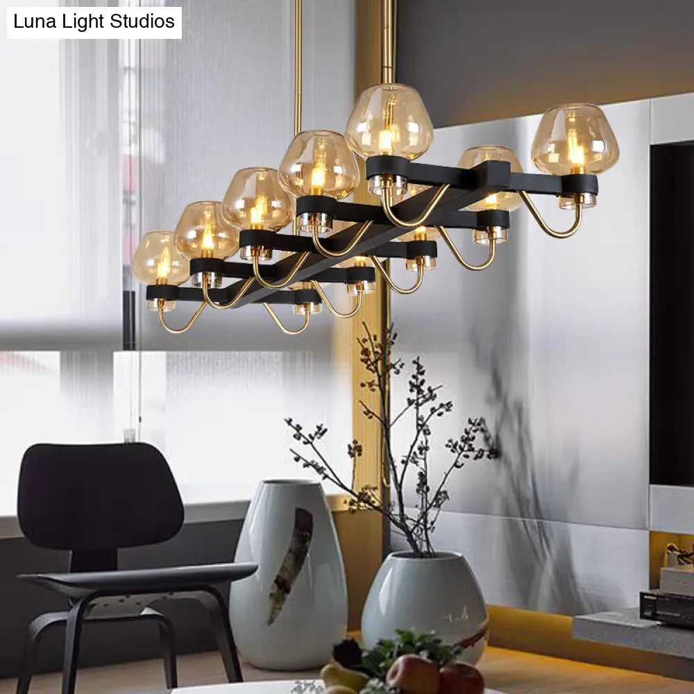 Lámpara de isla contemporánea DecorBites™: 10 bombillas de cristal transparente/ámbar/ahumado, lámpara colgante - Negro/Latón para dormitorio