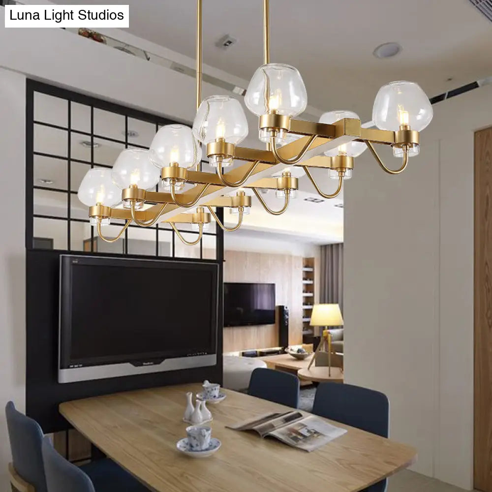 Lámpara de isla contemporánea DecorBites™: 10 bombillas de cristal transparente/ámbar/ahumado, lámpara colgante - Negro/Latón para dormitorio