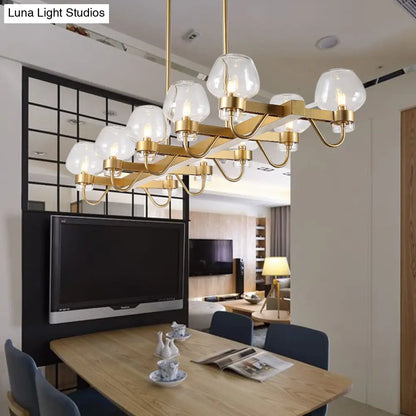 Lámpara de isla contemporánea DecorBites™: 10 bombillas de cristal transparente/ámbar/ahumado, lámpara colgante - Negro/Latón para dormitorio