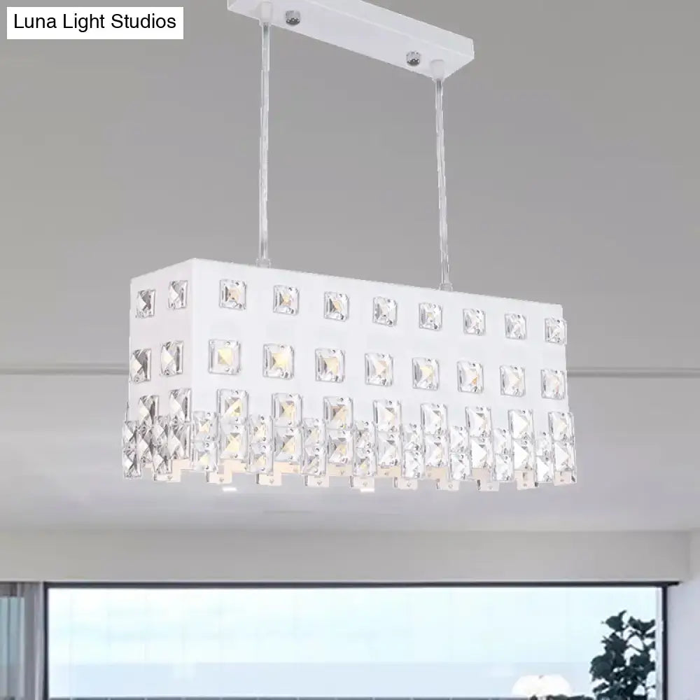 Contemporary ivory metal chandelier with white rectangular crystal accents arranged in a clear faceted grid pattern