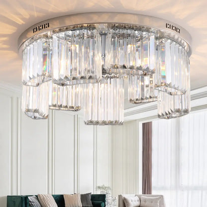 DecorBites™ DecorBites™ Contemporary Jagged Block Flush Mount Lamp - Clear Crystal Ceiling Light (18"/23.5" W, 6/9-Light) for Bedroom