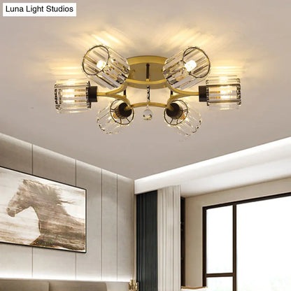 DecorBites™ DecorBites™ Contemporary K9 Crystal Gold Flushmount Light Fixture - Cylindrical Design, 3/6 Heads