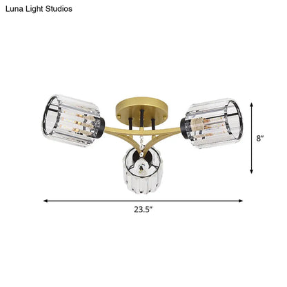 DecorBites™ DecorBites™ Contemporary K9 Crystal Gold Flushmount Light Fixture - Cylindrical Design, 3/6 Heads