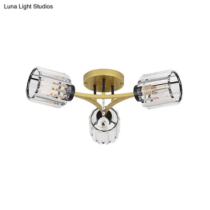 DecorBites™ DecorBites™ Contemporary K9 Crystal Gold Flushmount Light Fixture - Cylindrical Design, 3/6 Heads