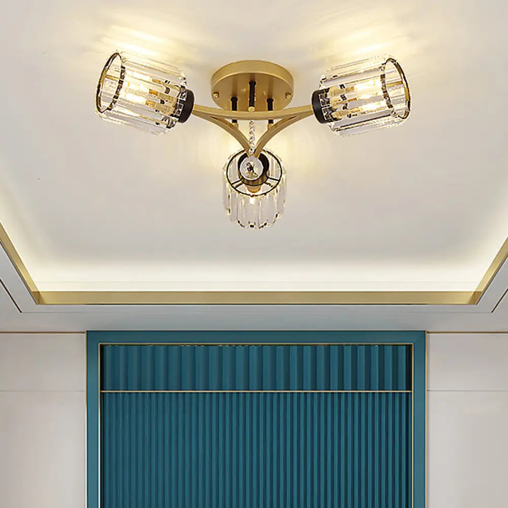 DecorBites™ DecorBites™ Contemporary K9 Crystal Gold Flushmount Light Fixture - Cylindrical Design, 3/6 Heads