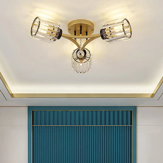 DecorBites™ DecorBites™ Contemporary K9 Crystal Gold Flushmount Light Fixture - Cylindrical Design, 3/6 Heads
