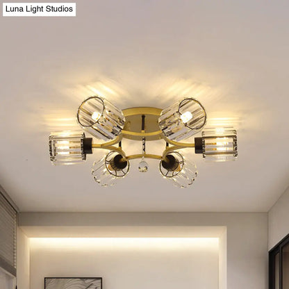 DecorBites™ DecorBites™ Contemporary K9 Crystal Gold Flushmount Light Fixture - Cylindrical Design, 3/6 Heads