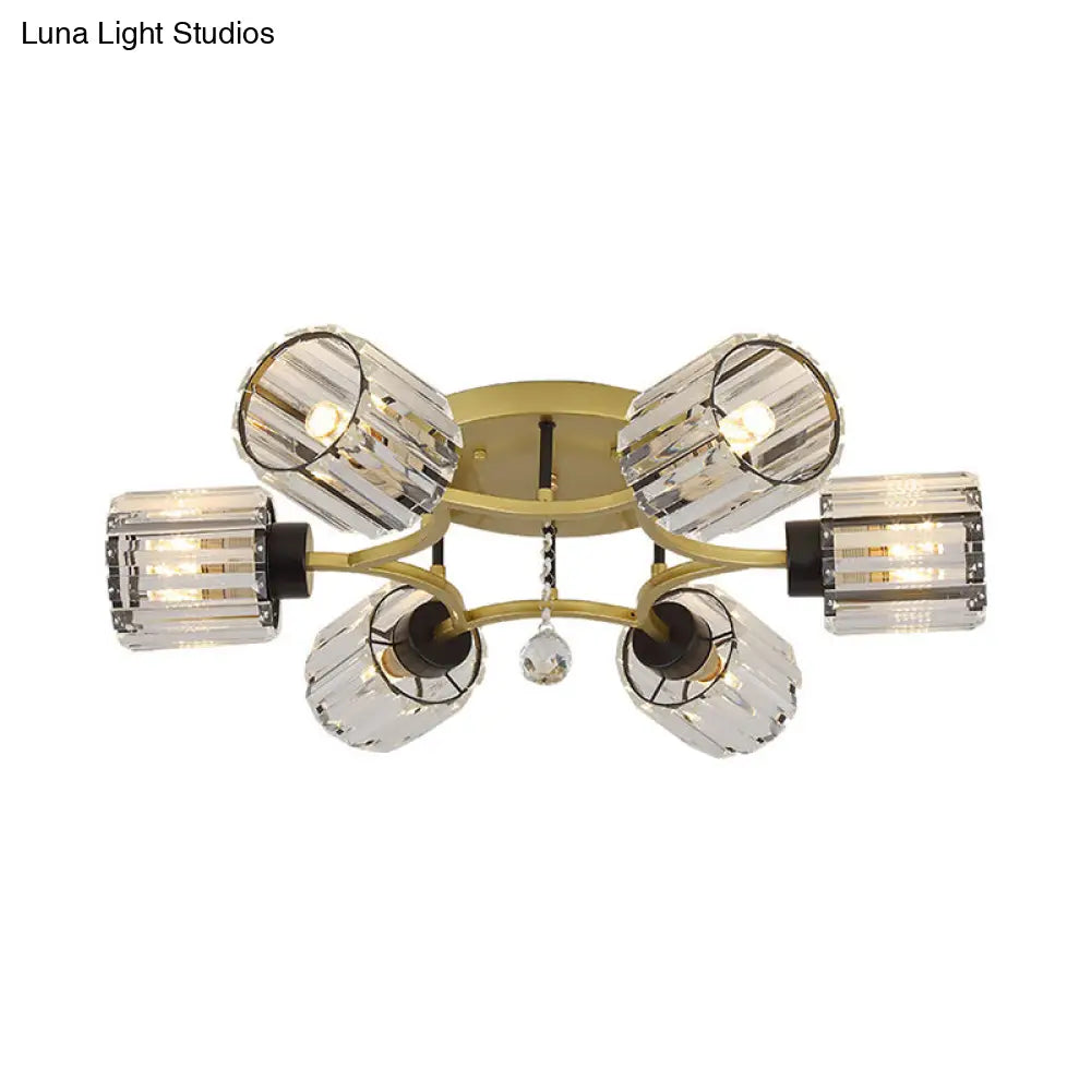 DecorBites™ DecorBites™ Contemporary K9 Crystal Gold Flushmount Light Fixture - Cylindrical Design, 3/6 Heads