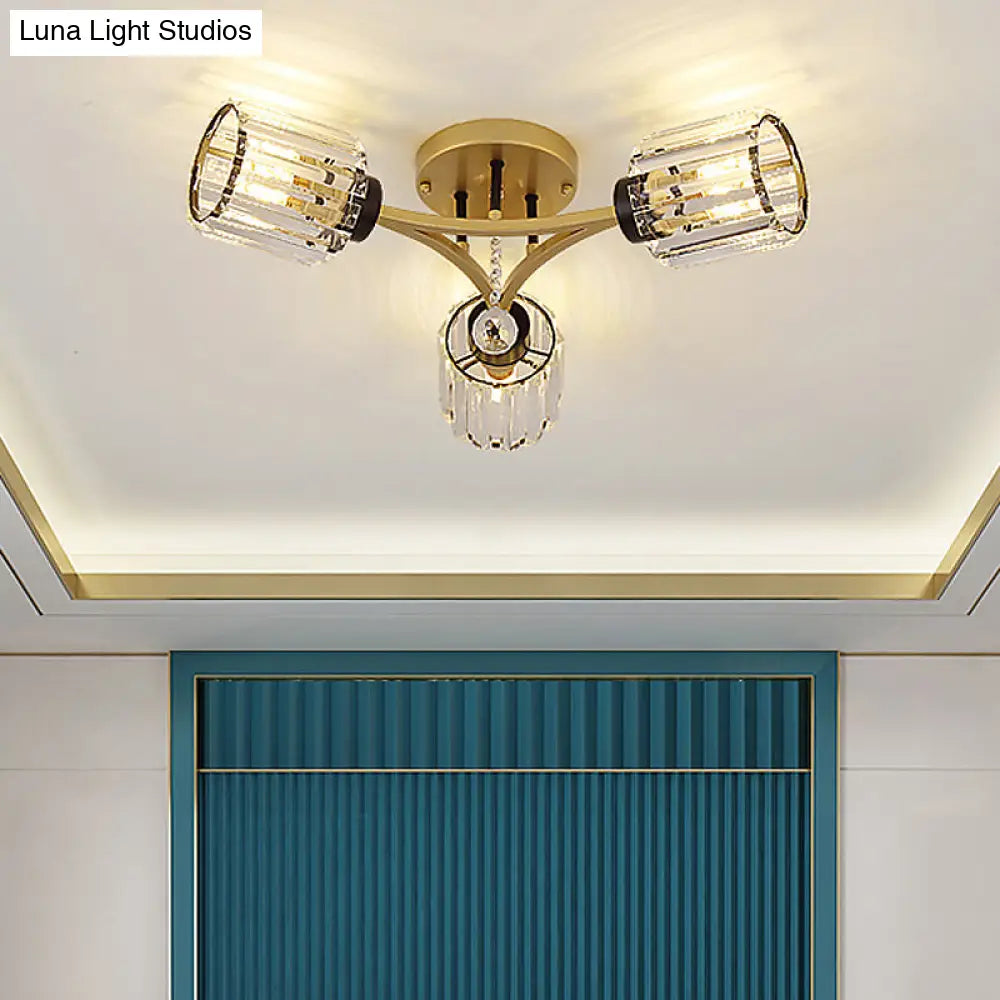 DecorBites™ DecorBites™ Contemporary K9 Crystal Gold Flushmount Light Fixture - Cylindrical Design, 3/6 Heads