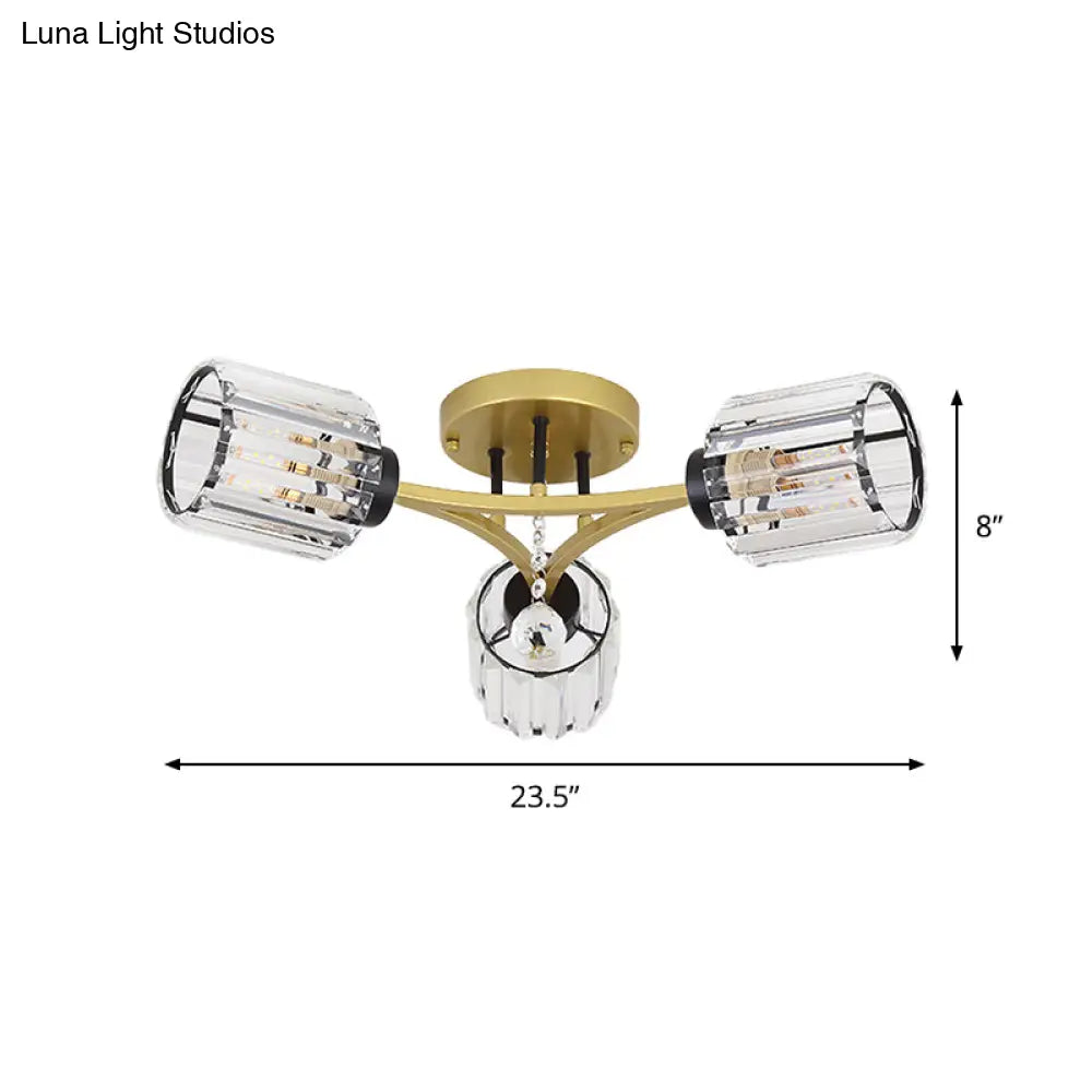 DecorBites™ DecorBites™ Contemporary K9 Crystal Gold Flushmount Light Fixture - Cylindrical Design, 3/6 Heads