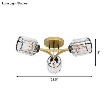 DecorBites™ DecorBites™ Contemporary K9 Crystal Gold Flushmount Light Fixture - Cylindrical Design, 3/6 Heads
