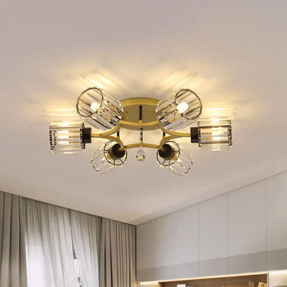 DecorBites™ DecorBites™ Contemporary K9 Crystal Gold Flushmount Light Fixture - Cylindrical Design, 3/6 Heads