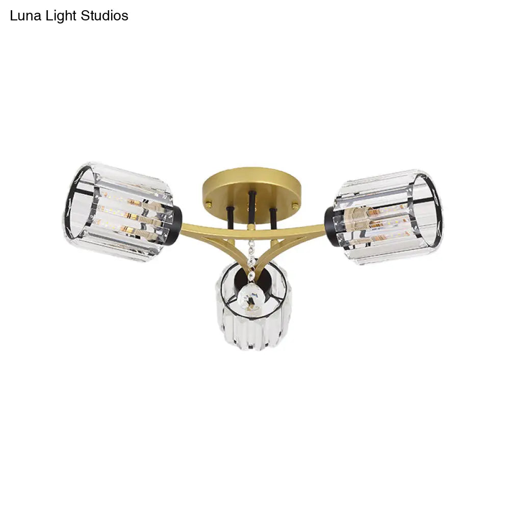 DecorBites™ DecorBites™ Contemporary K9 Crystal Gold Flushmount Light Fixture - Cylindrical Design, 3/6 Heads