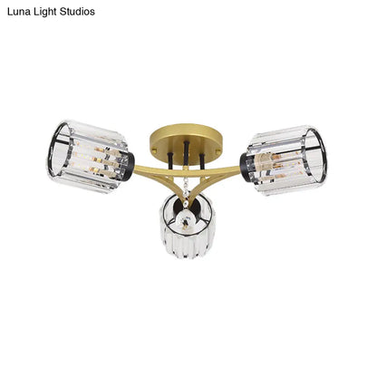DecorBites™ DecorBites™ Contemporary K9 Crystal Gold Flushmount Light Fixture - Cylindrical Design, 3/6 Heads