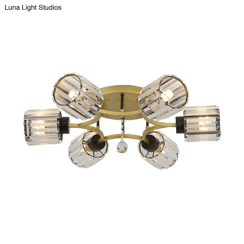 DecorBites™ DecorBites™ Contemporary K9 Crystal Gold Flushmount Light Fixture - Cylindrical Design, 3/6 Heads