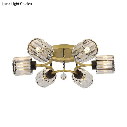 DecorBites™ DecorBites™ Contemporary K9 Crystal Gold Flushmount Light Fixture - Cylindrical Design, 3/6 Heads