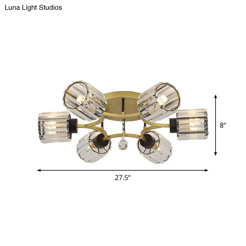 DecorBites™ DecorBites™ Contemporary K9 Crystal Gold Flushmount Light Fixture - Cylindrical Design, 3/6 Heads