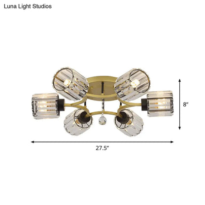 DecorBites™ DecorBites™ Contemporary K9 Crystal Gold Flushmount Light Fixture - Cylindrical Design, 3/6 Heads