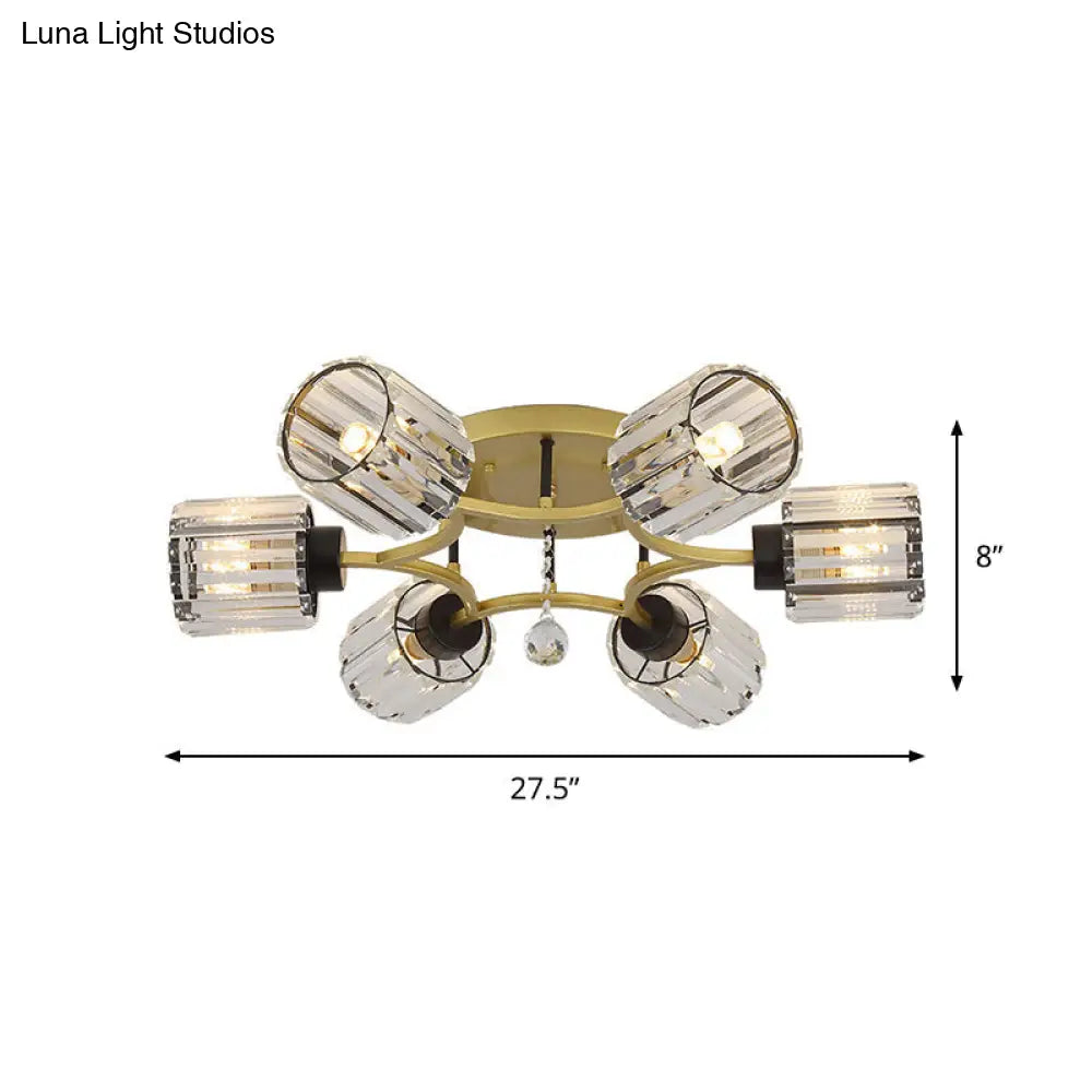 DecorBites™ DecorBites™ Contemporary K9 Crystal Gold Flushmount Light Fixture - Cylindrical Design, 3/6 Heads