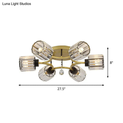 DecorBites™ DecorBites™ Contemporary K9 Crystal Gold Flushmount Light Fixture - Cylindrical Design, 3/6 Heads