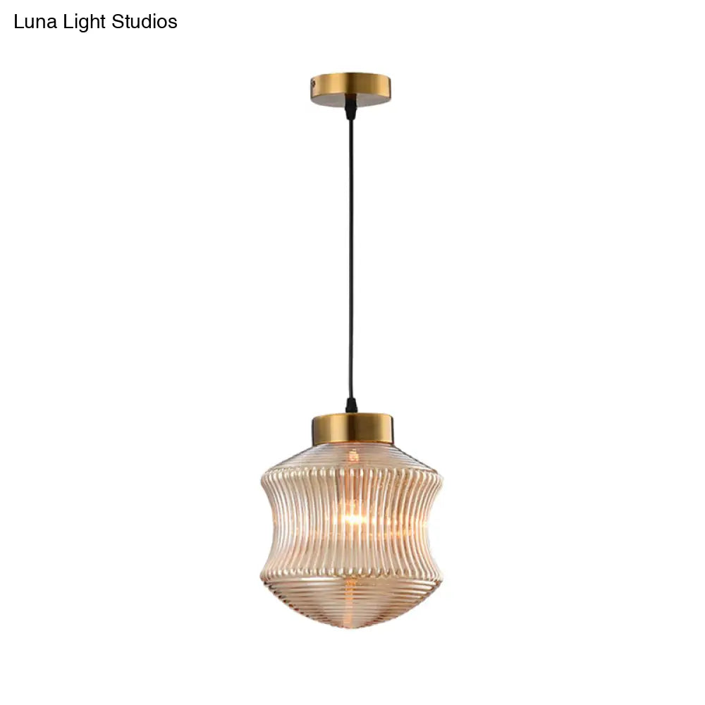 Contemporary Lantern Pendant Light with Prismatic Glass - Amber/Smoke Gray, Gold Finish