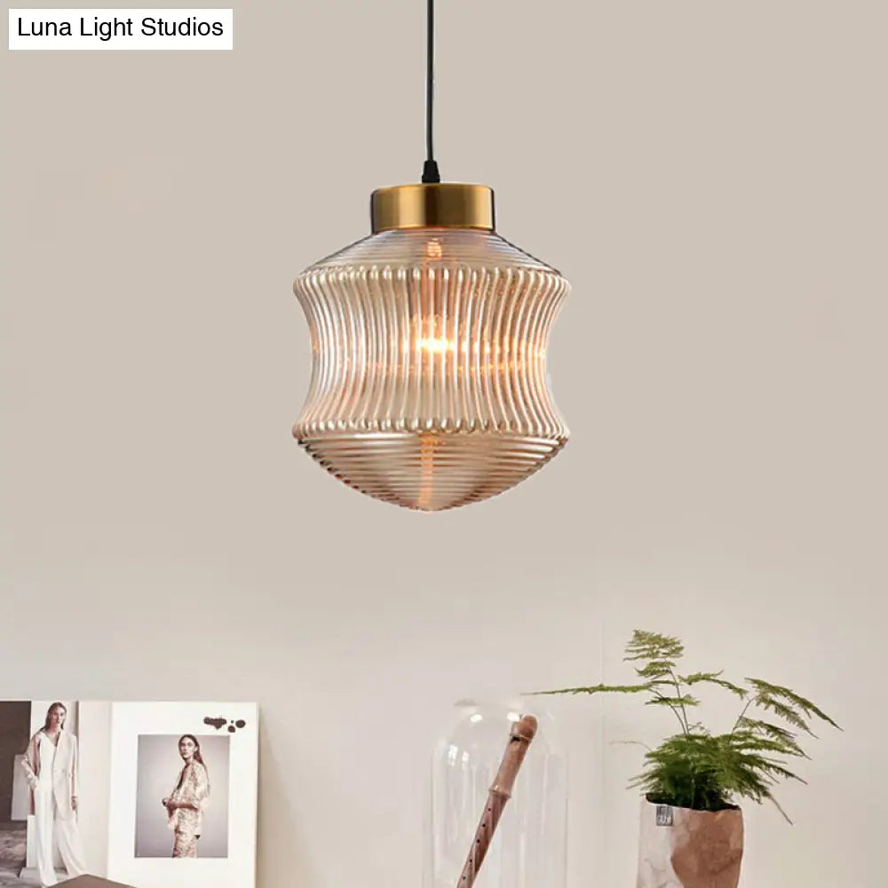 Contemporary Lantern Pendant Light with Prismatic Glass - Amber/Smoke Gray, Gold Finish